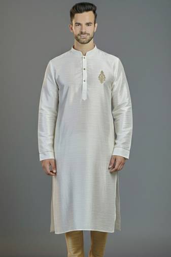 White embroidery dupion silk kurta
