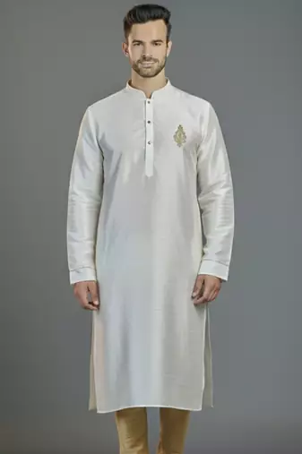 White embroidery dupion silk kurta