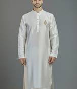 White embroidery dupion silk kurta