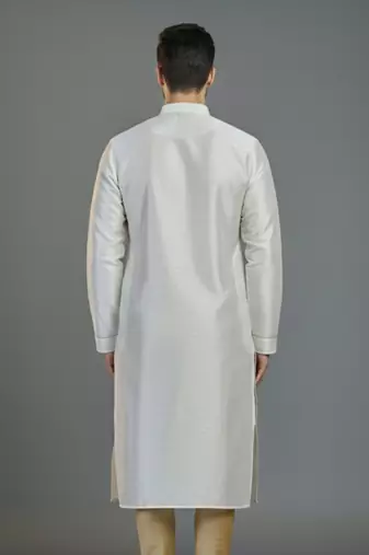 White embroidery dupion silk kurta