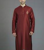 Maroon  embroidery dupion silk kurta
