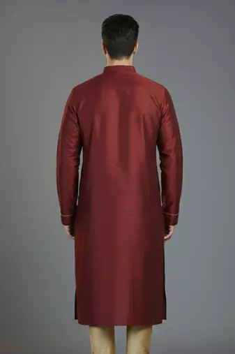 Maroon  embroidery dupion silk kurta