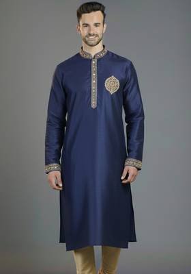 Royal blue embroidery dupion silk kurta 1