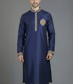 Royal blue embroidery dupion silk kurta