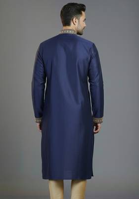 Royal blue embroidery dupion silk kurta 2