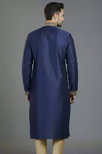 Royal blue embroidery dupion silk kurta