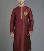 Maroon embroidery dupion silk kurta