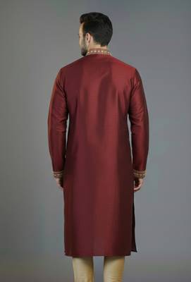 Maroon embroidery dupion silk kurta 2