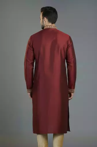 Maroon embroidery dupion silk kurta