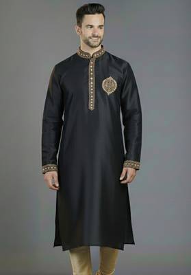 Black embroidery dupion silk kurta 1
