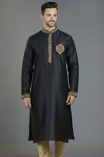 Black embroidery dupion silk kurta