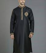 Black embroidery dupion silk kurta