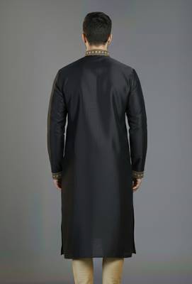 Black embroidery dupion silk kurta 2