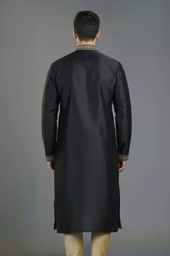 Black embroidery dupion silk kurta