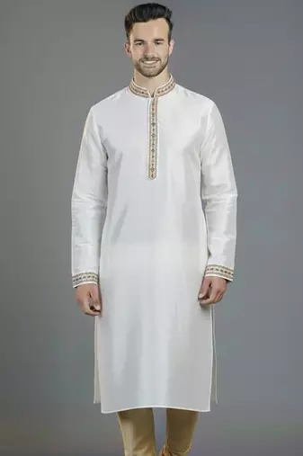 White embroidery dupion silk kurta