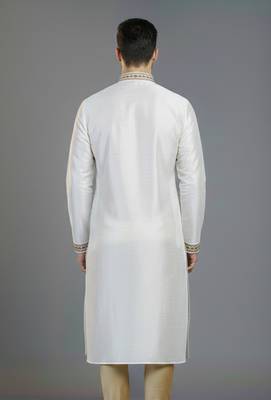 White embroidery dupion silk kurta 2