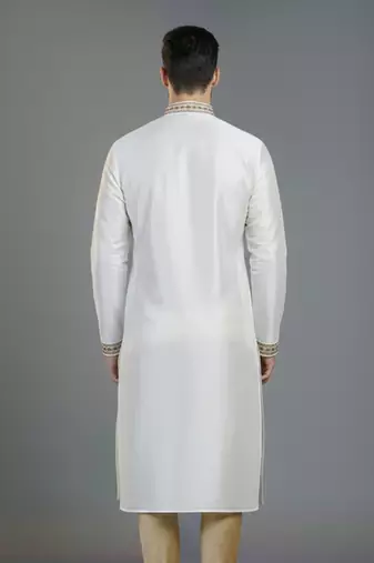 White embroidery dupion silk kurta