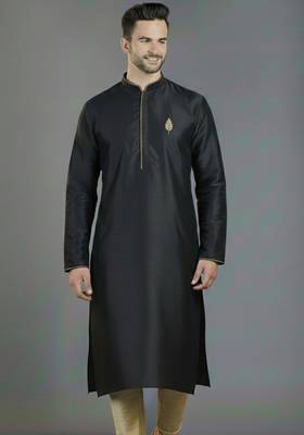 Black embroidery dupion silk kurta 1