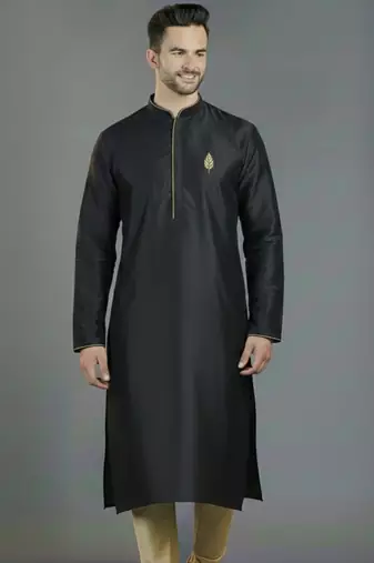 Black embroidery dupion silk kurta