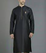 Black embroidery dupion silk kurta