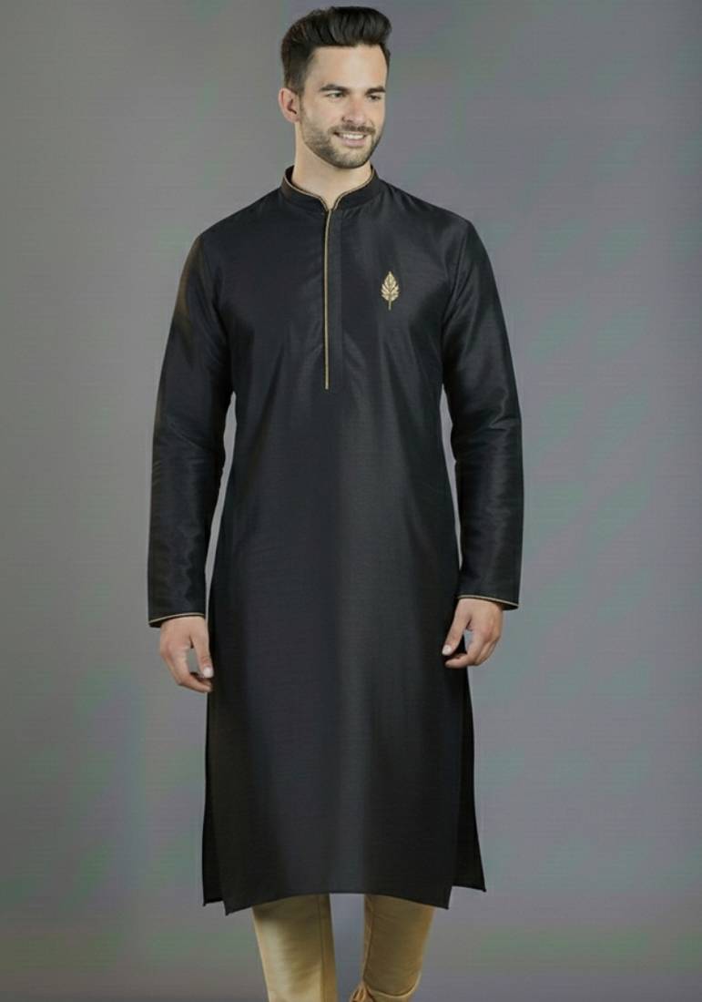 Black embroidery dupion silk kurta