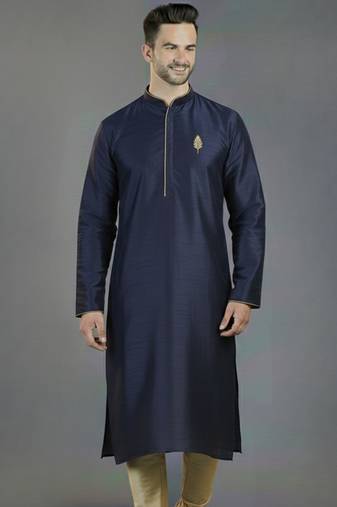 Navy embroidery dupion silk kurta