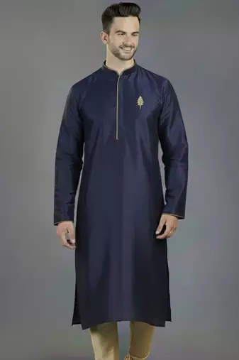 Navy embroidery dupion silk kurta