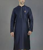 Navy embroidery dupion silk kurta
