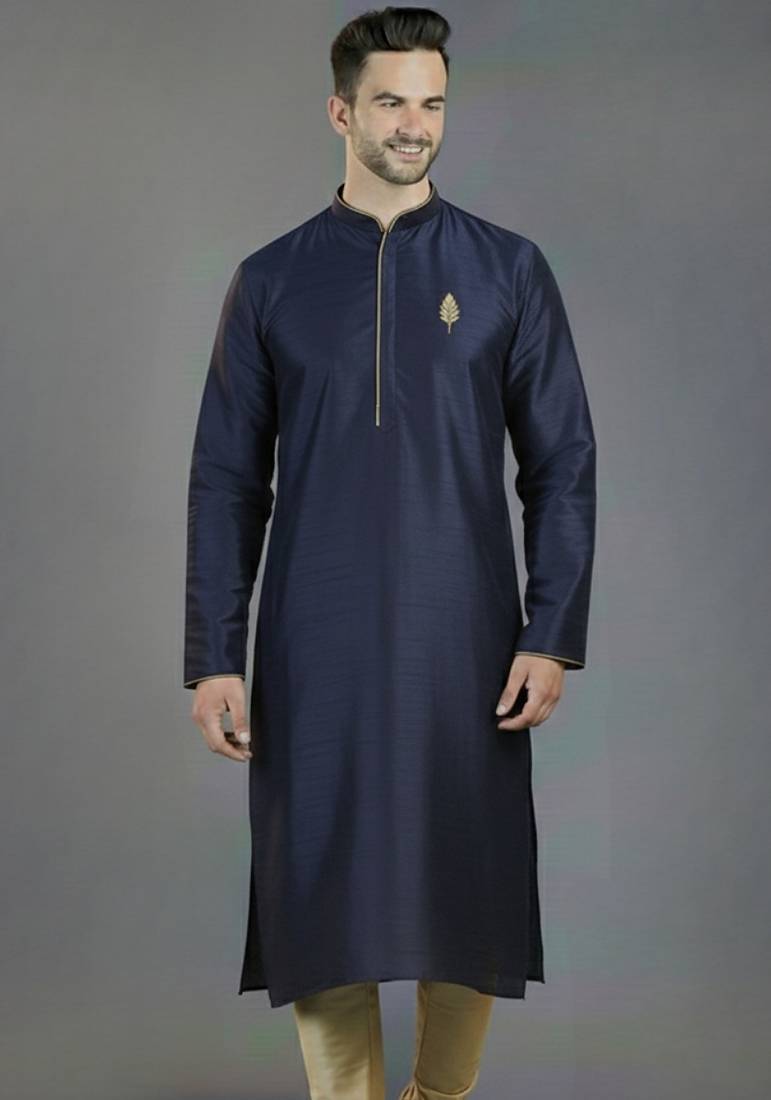 Navy embroidery dupion silk kurta