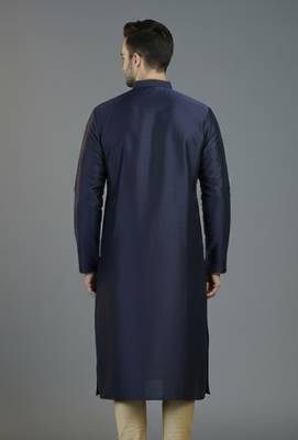 Navy embroidery dupion silk kurta 2