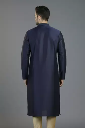Navy embroidery dupion silk kurta