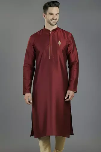 Maroon embroidery dupion silk kurta