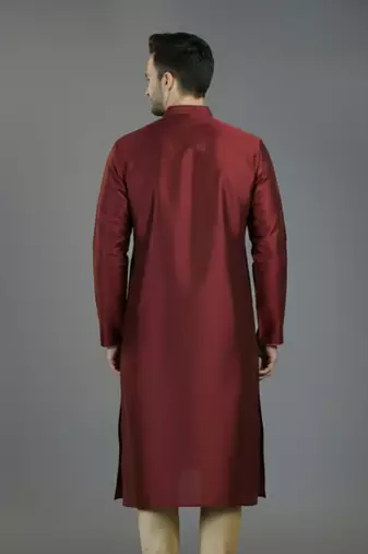 Maroon embroidery dupion silk kurta