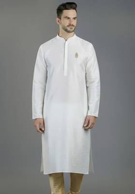 White embroidery dupion silk kurta 1