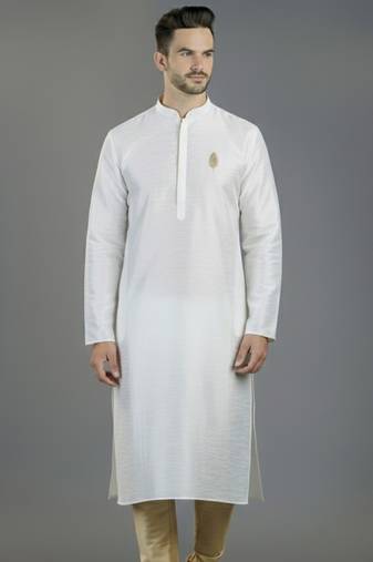 White embroidery dupion silk kurta
