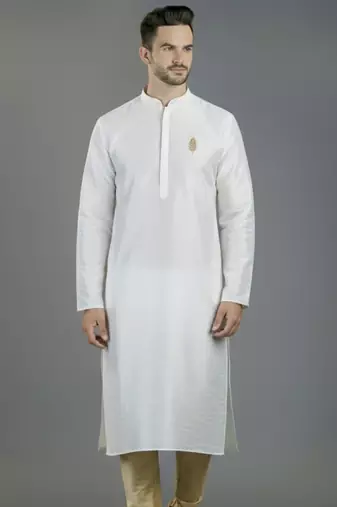 White embroidery dupion silk kurta