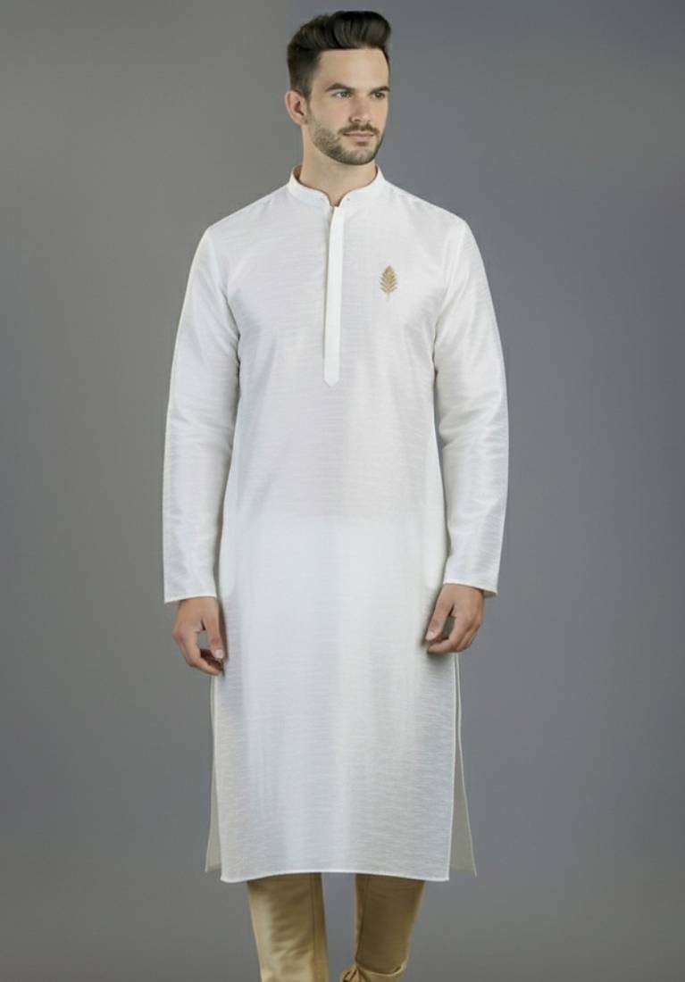 White embroidery dupion silk kurta