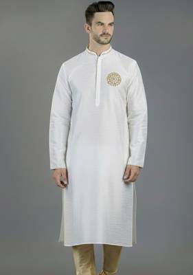 White embroidery dupion silk kurta 1