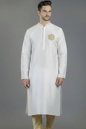 White embroidery dupion silk kurta