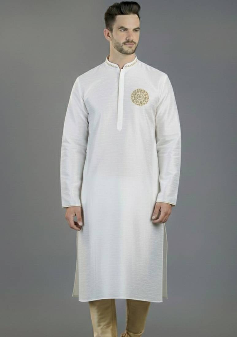 White embroidery dupion silk kurta