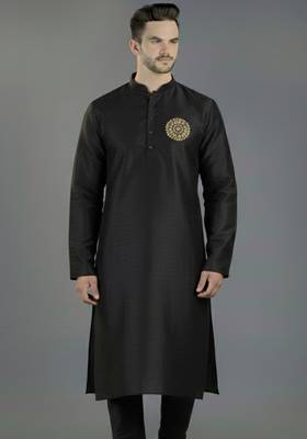 Black embroidery dupion silk kurta 1