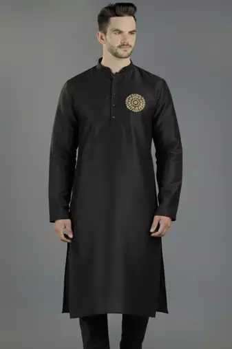 Black embroidery dupion silk kurta