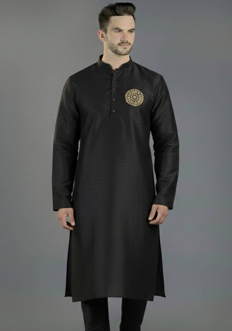 Black embroidery dupion silk kurta
