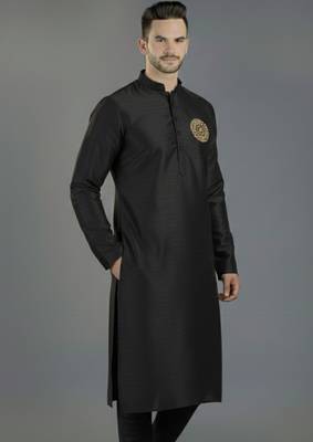 Black embroidery dupion silk kurta 3