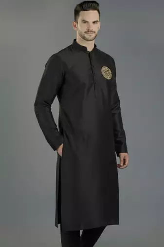 Black embroidery dupion silk kurta