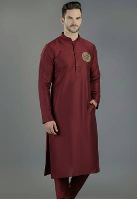 Maroon embroidery dupion silk kurta 1