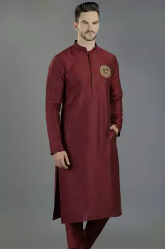 Maroon embroidery dupion silk kurta
