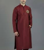 Maroon embroidery dupion silk kurta