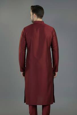 Maroon embroidery dupion silk kurta 2