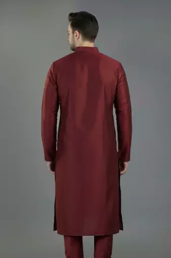 Maroon embroidery dupion silk kurta